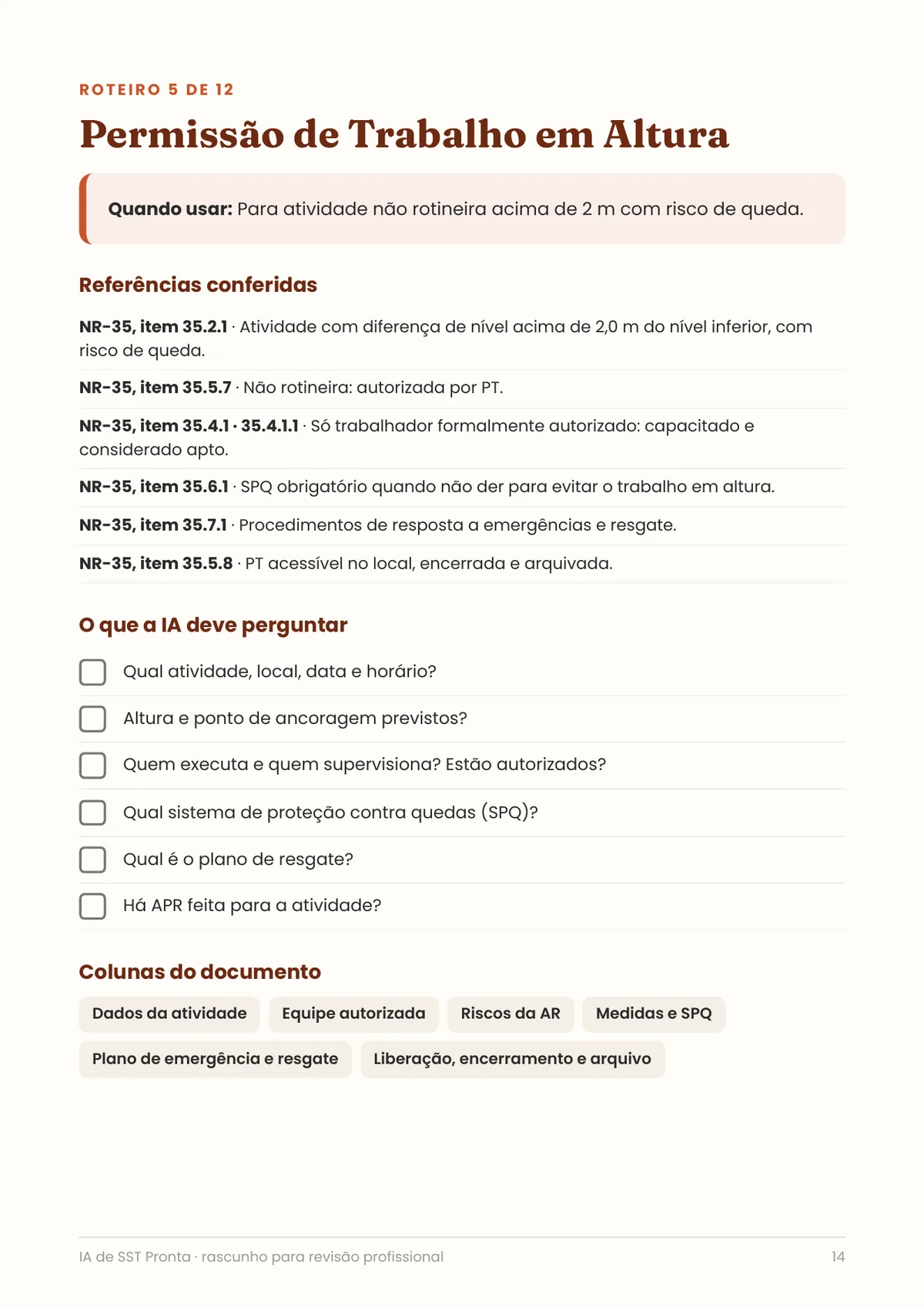 Página real do PDF IA de SST Pronta: permissão de trabalho em altura